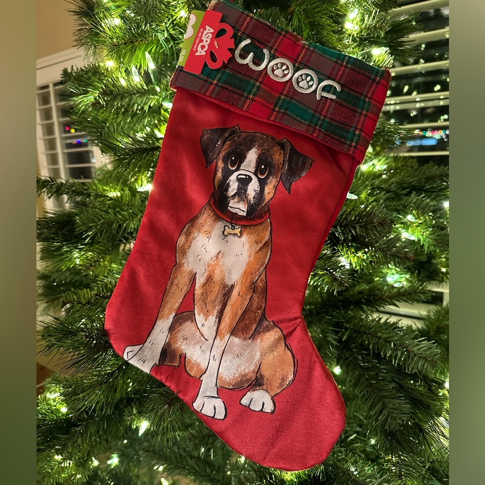 ASPCA Christmas Boxer Dog Woof Holiday Stocking NWT